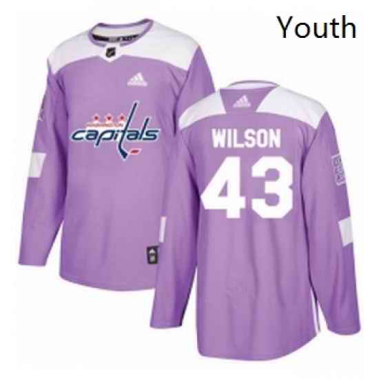 Youth Adidas Washington Capitals 43 Tom Wilson Authentic Purple Fights Cancer Practice NHL Jersey